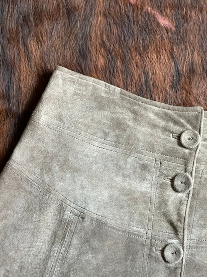 Gonna in Vera Pelle Scamosciata Beige – Linea A con Bottoni Frontali