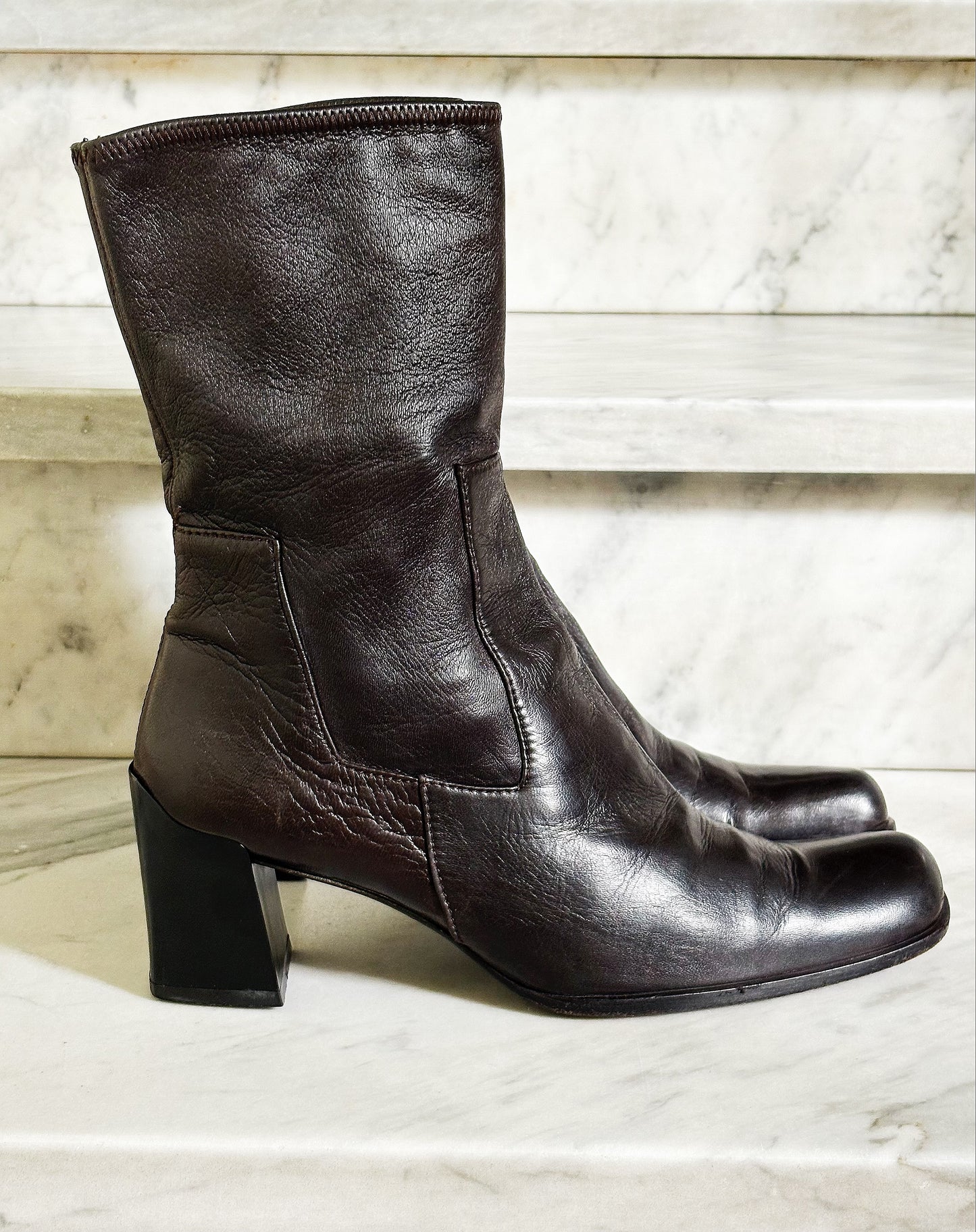 PRADA - Stivaletti Vintage in pelle marrone con tacco | Taglia 37½