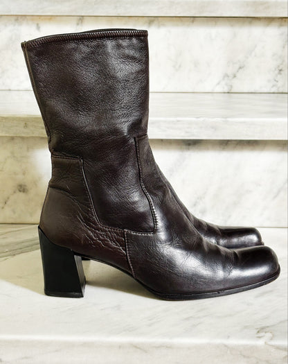 PRADA - Stivaletti Vintage in pelle marrone con tacco | Taglia 37½