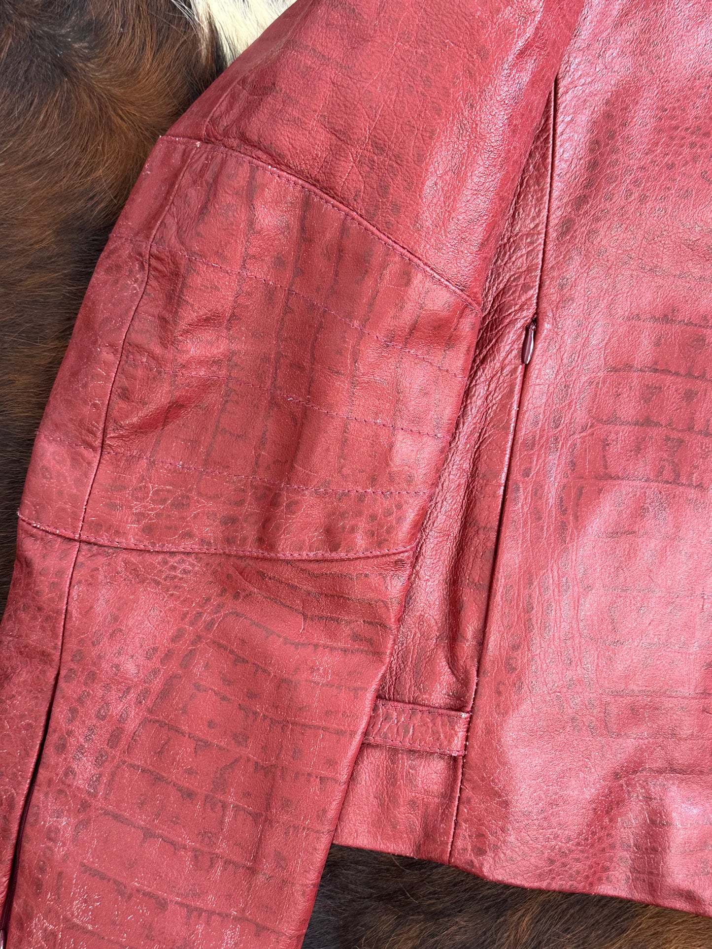 Giacca di pelle pitonata Rosso Borgogna