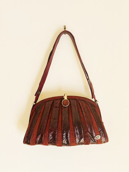 CLUTCH - Borsa vintage in pitone bordeaux dettagli in suede e chiusura gioiello