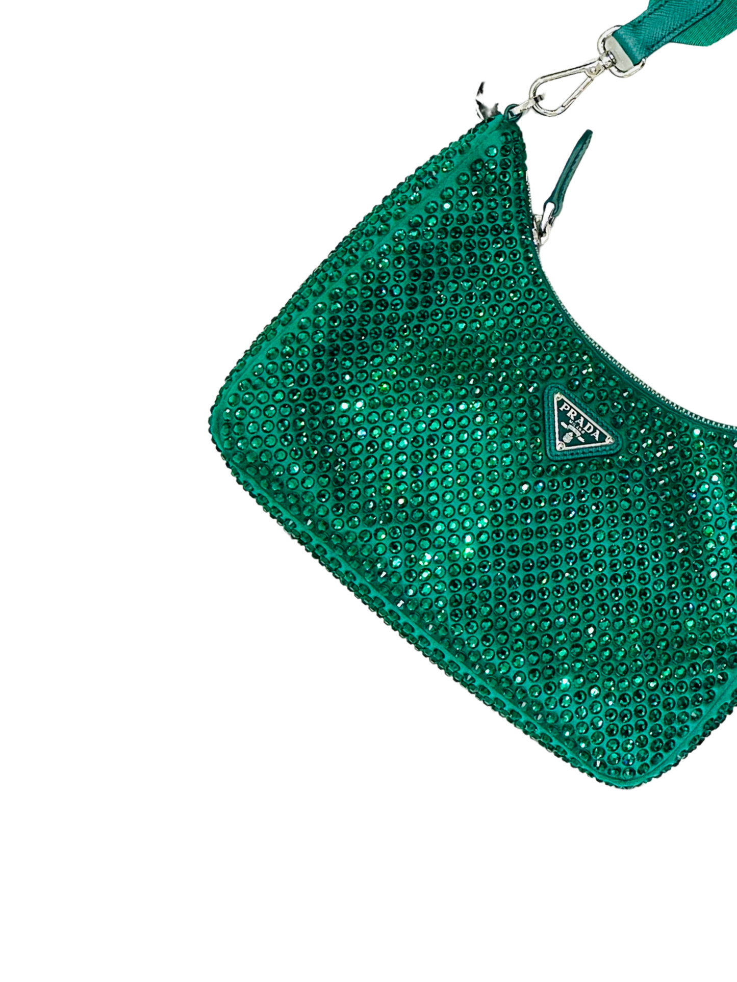 PRADA - Re-Edition 2005 Shoulder Bag – Satin Verde con Cristalli