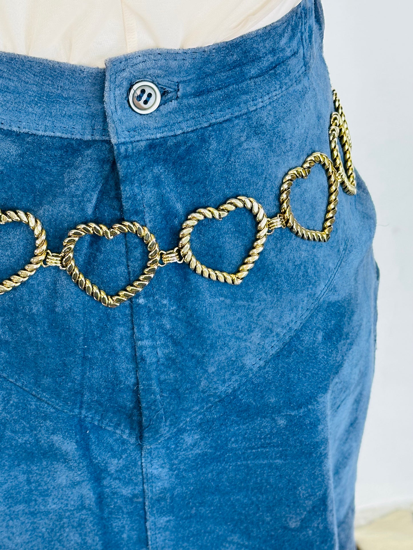 Gonna vintage in vera pelle scamosciata blu