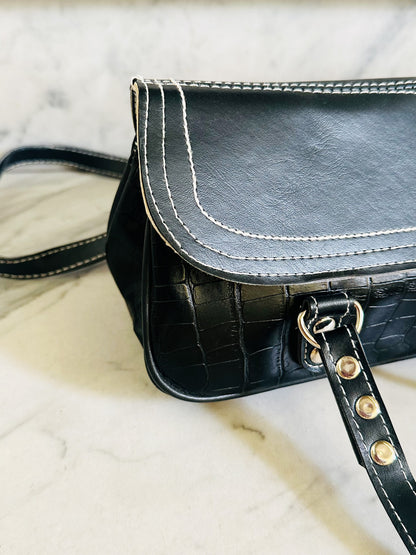 Borsa Baguette Vintage Y2K Nera Effetto Cocco Shoulder Bag