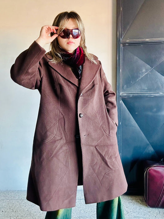 Cappotto lungo in lana marrone oversize
