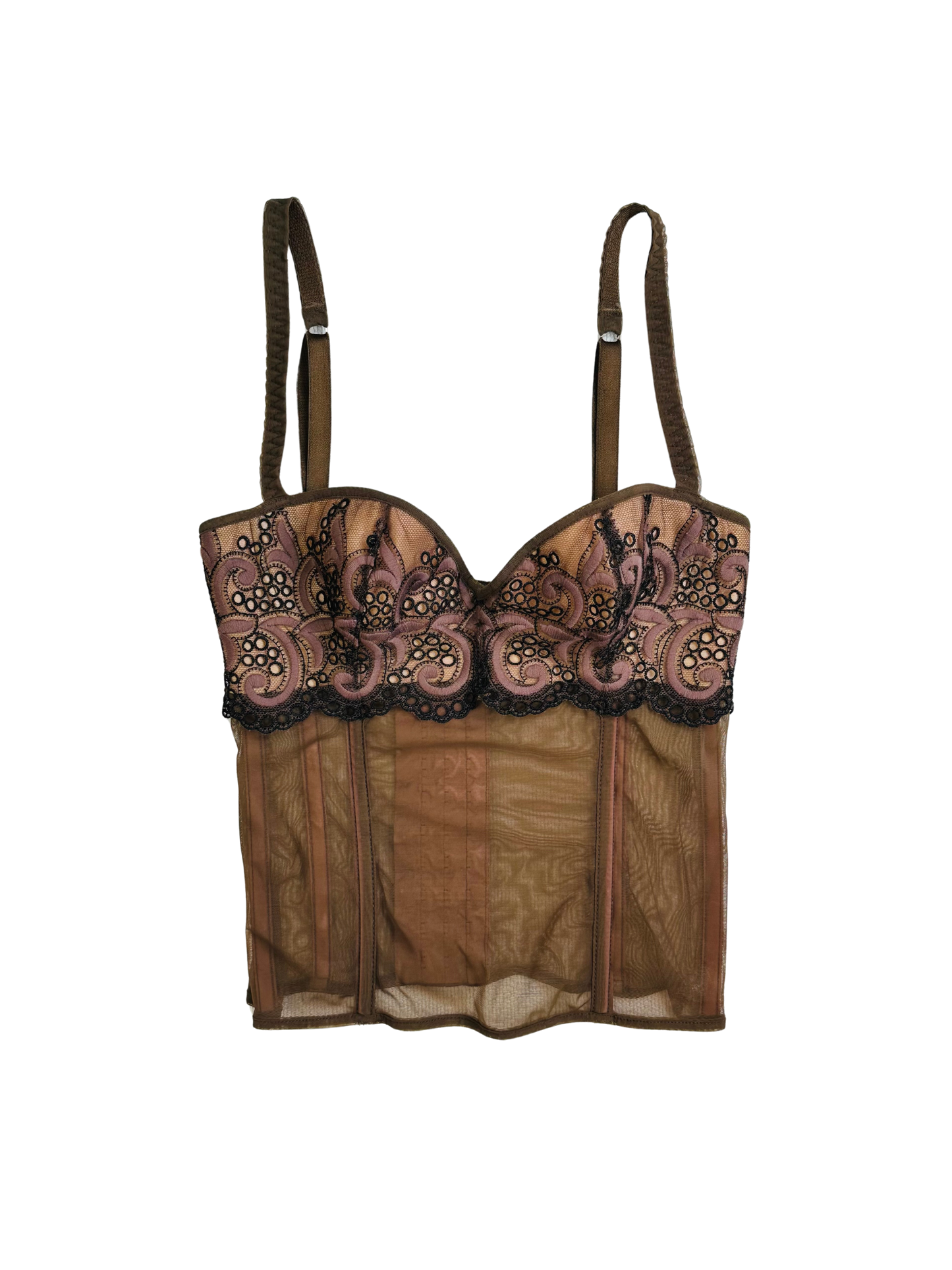 Corsetto Vintage Anni 2000 in Tulle Ricamato e Micromesh Nude