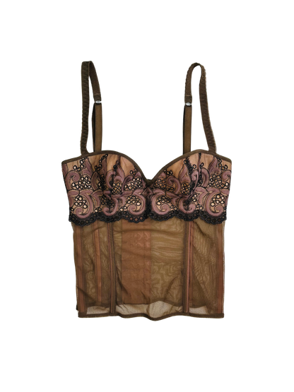 Corsetto Vintage Anni 2000 in Tulle Ricamato e Micromesh Nude