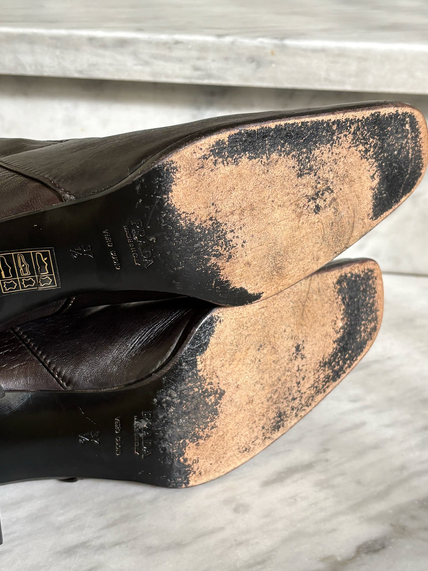 PRADA - Stivaletti Vintage in pelle marrone con tacco | Taglia 37½