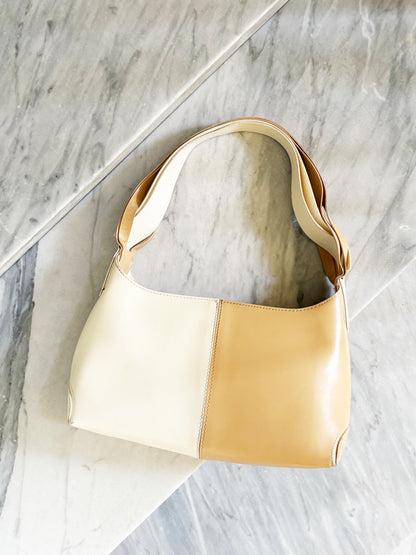Vintage Two-Tone Leather Hobo Bag – Cream & Caramel