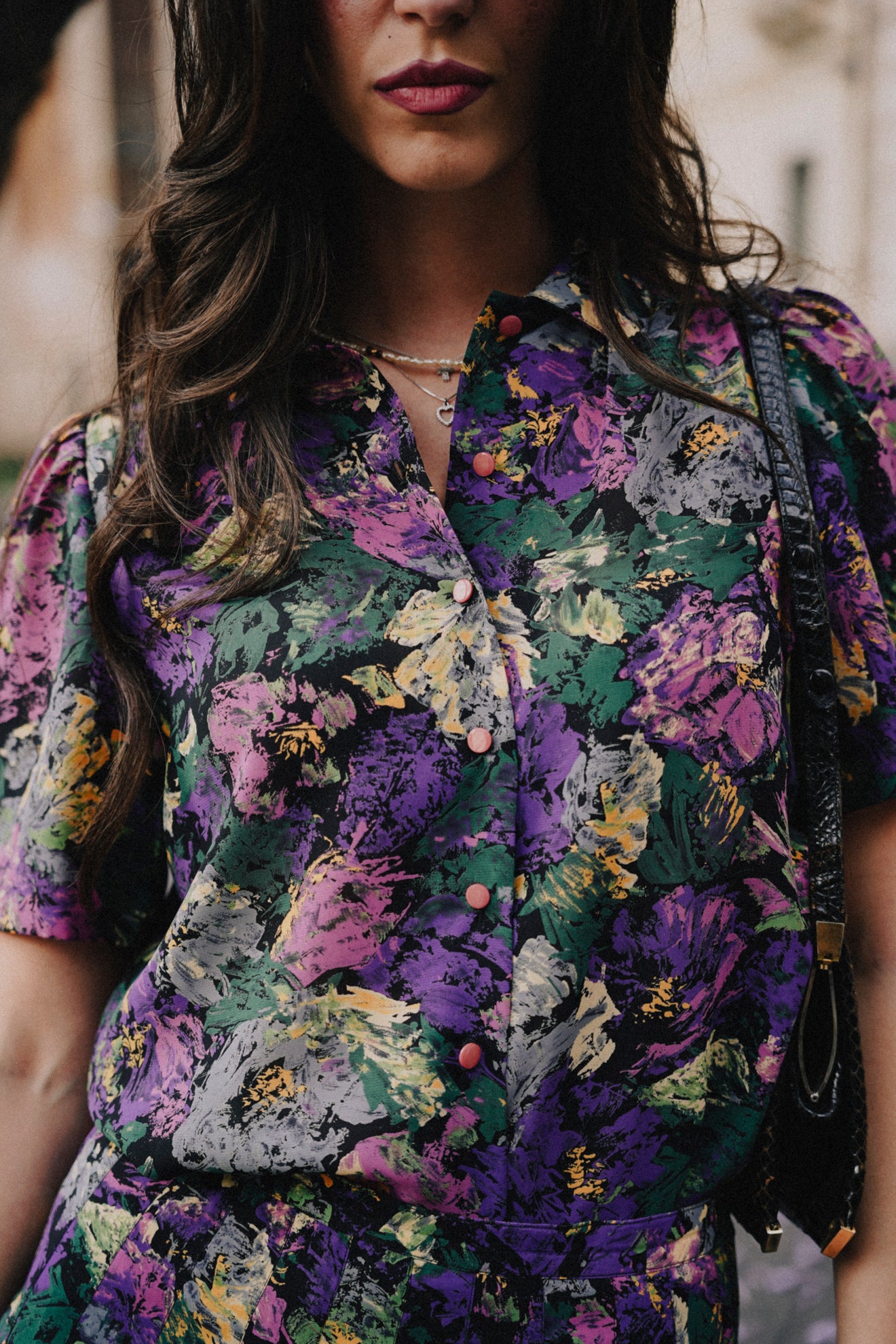 Completo vintage floreale anni ’80/’90 – camicia cropped + gonna plissé