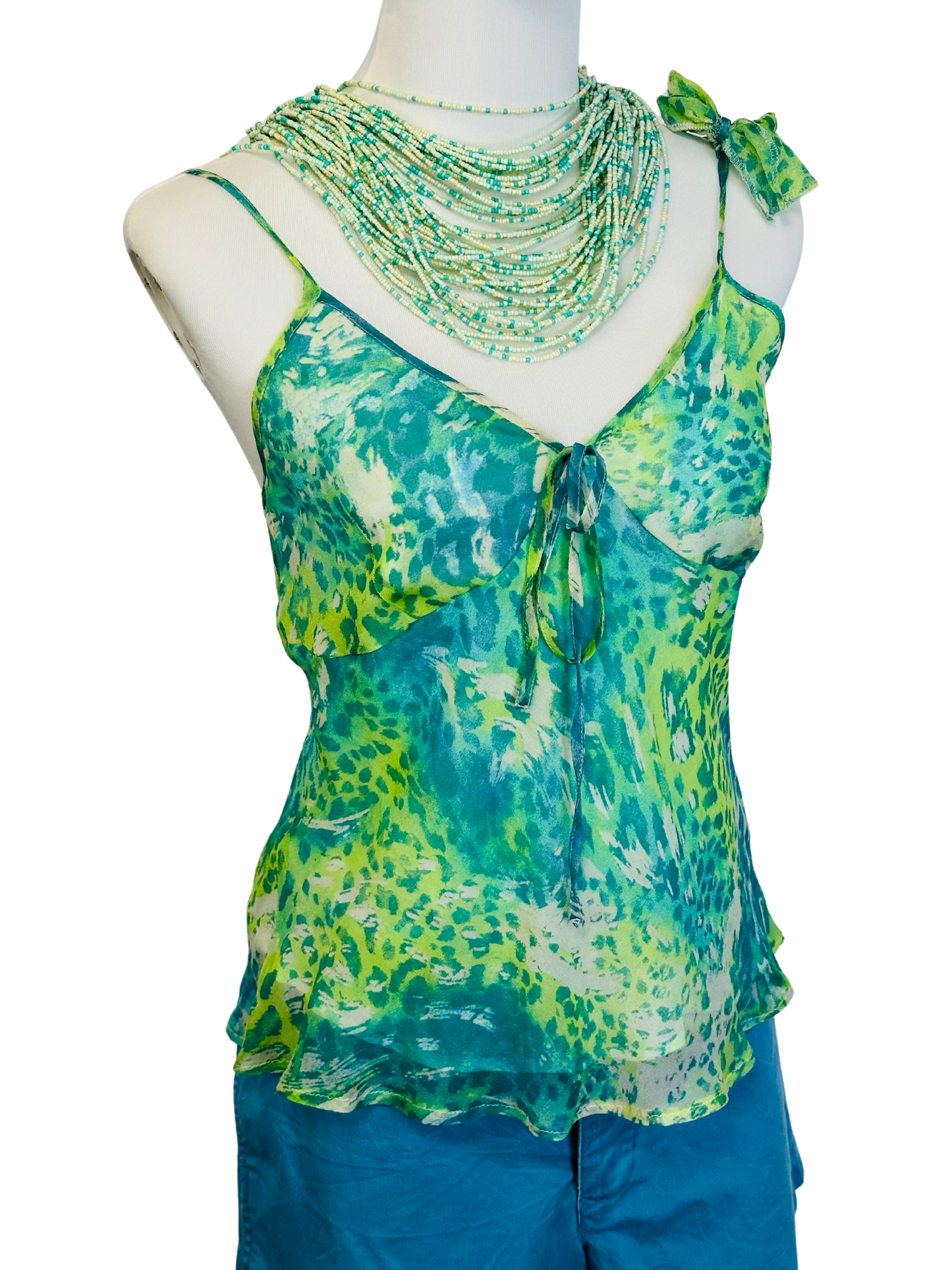 Top vintage in pura seta fantasia animalier