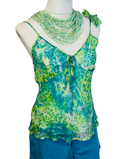 Top vintage in pura seta fantasia animalier