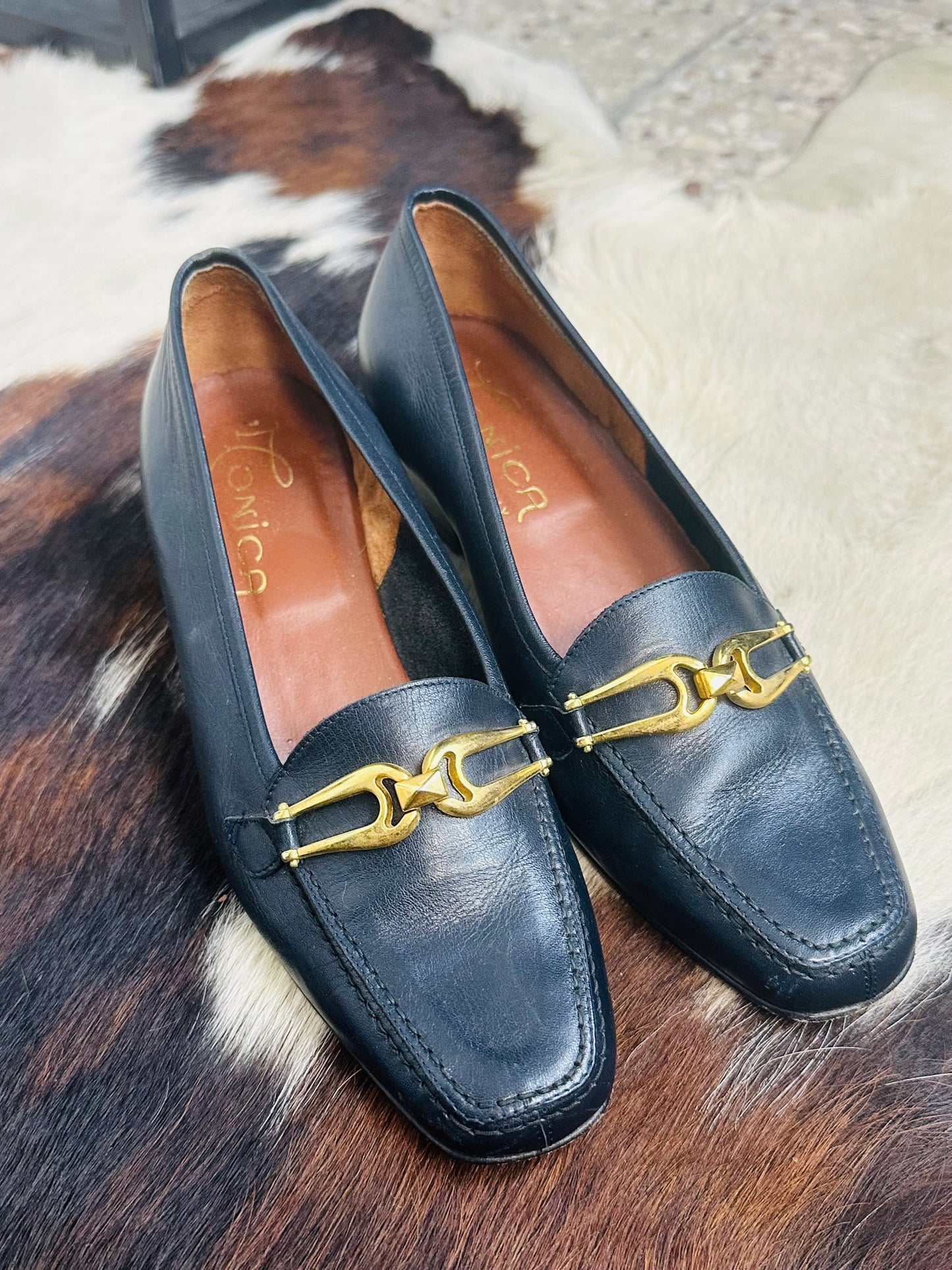 Mocassini Vintage in Pelle Blu con Fibbia Oro | Made in Italy | Tg 36