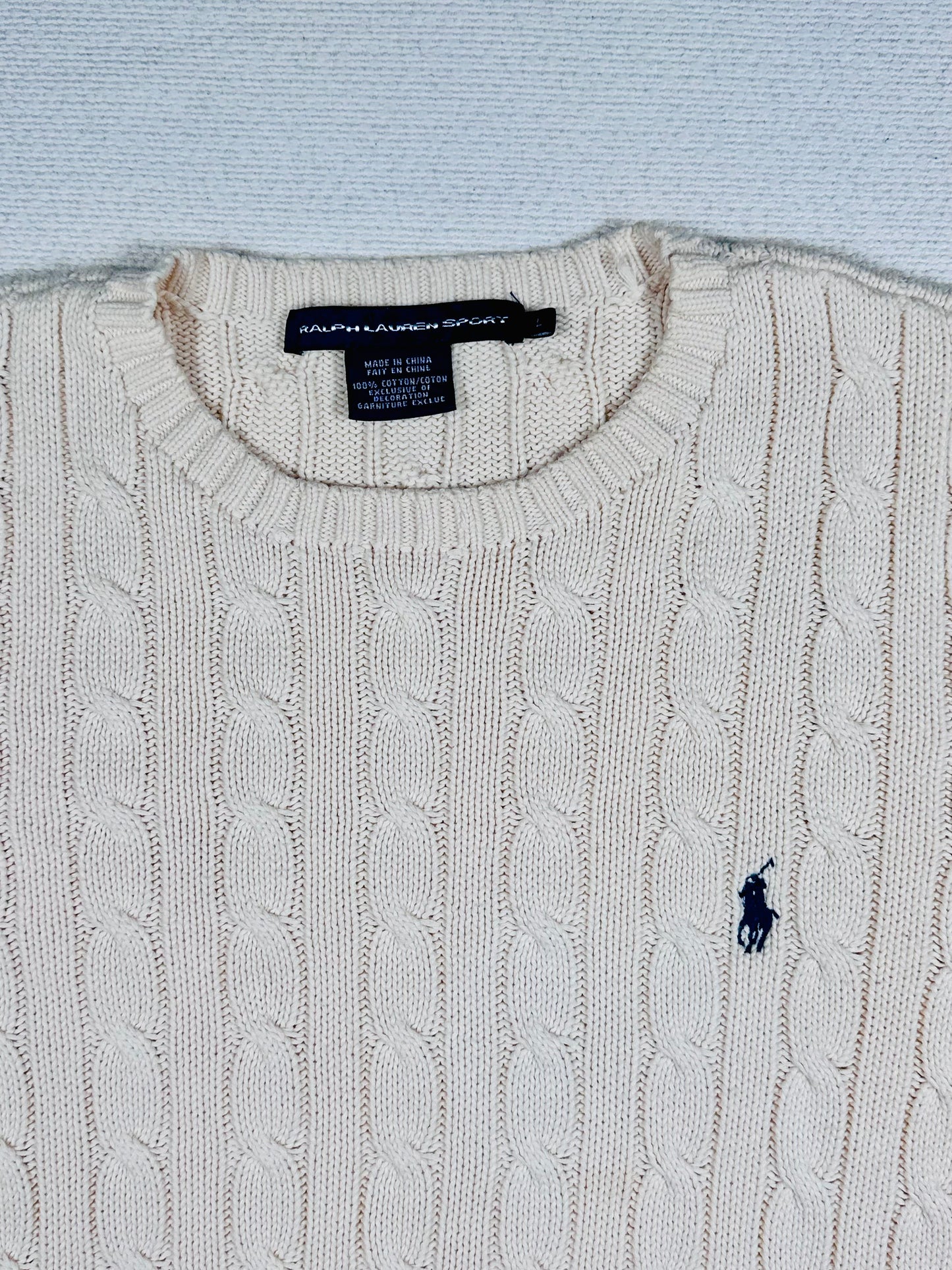POLO RALPH LAUREN - Pullover bianco panna con trecce
