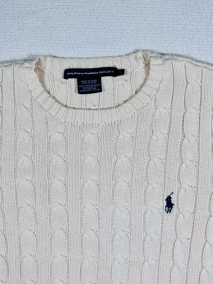 POLO RALPH LAUREN - Pullover bianco panna con trecce