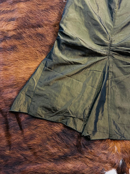Gonna Vintage Midi Verde Oliva Cangiante con Arricciatura – Made in Italy