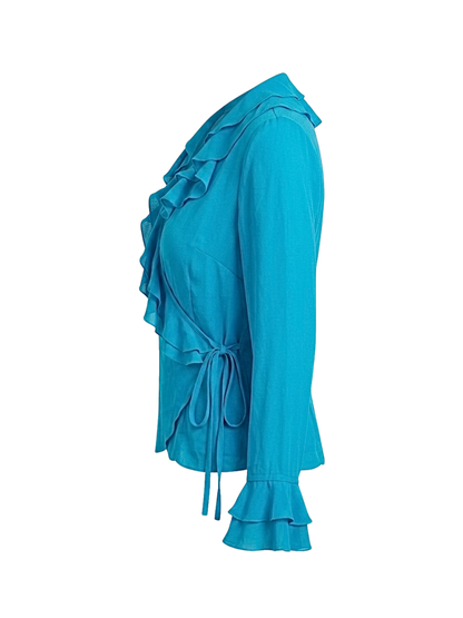 Top vintage in pura seta turchese con volant 🦋