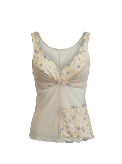 Top Lingerie in Micromesh e Pizzo Ricamato – Anni 2000 Y2K Romance