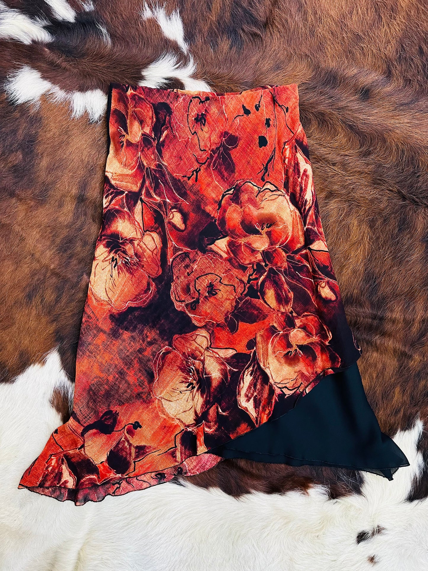 Gonna asimmetrica vintage con stampa floreale