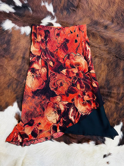 Gonna asimmetrica vintage con stampa floreale