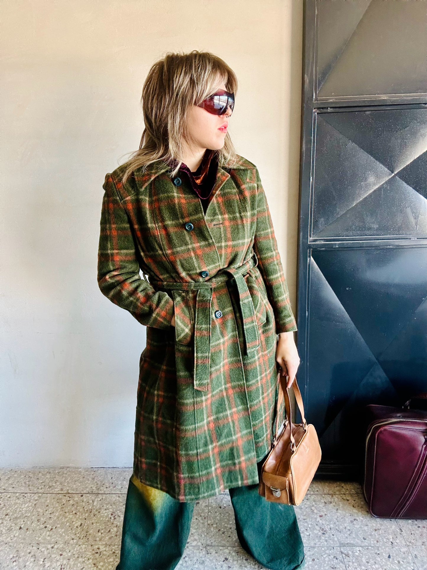 Cappotto in lana lungo tartan