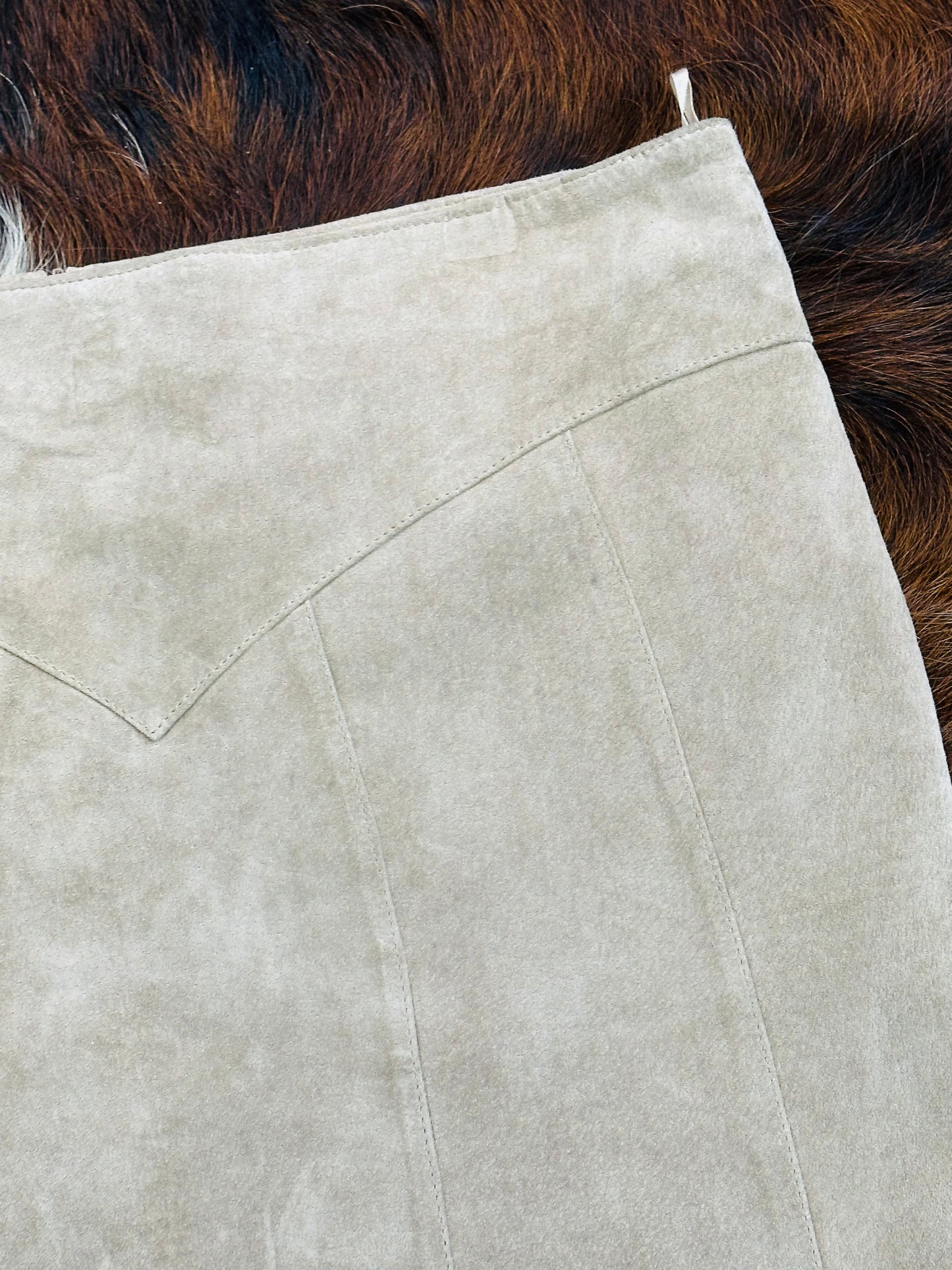 Gonna in pelle scamosciata beige