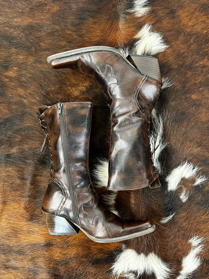Stivali Vintage in Pelle Marrone – Punta Squadrata - Western\Boho | Taglia 36