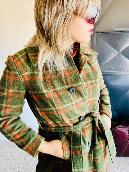 Cappotto in lana lungo tartan