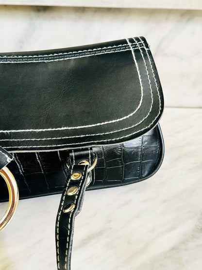 Borsa Baguette Vintage Y2K Nera Effetto Cocco Shoulder Bag