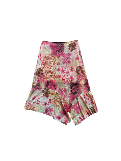 Gonna vintage patchwork con volant asimmetrico e glitter – Rosa & paisley Y2K