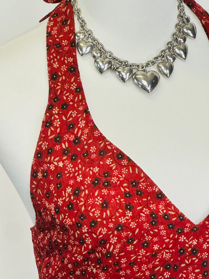 Y2k Long Dress , Vestito vintage a fiori con scollo all’americana
