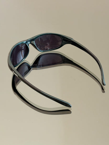 LOTTO - Occhiali da sole vintage sportivi wraparound – Verde petrolio metallizzato – Y2K
