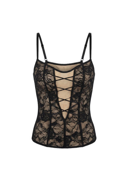 Top vintage y2k in pizzo con lacci frontali