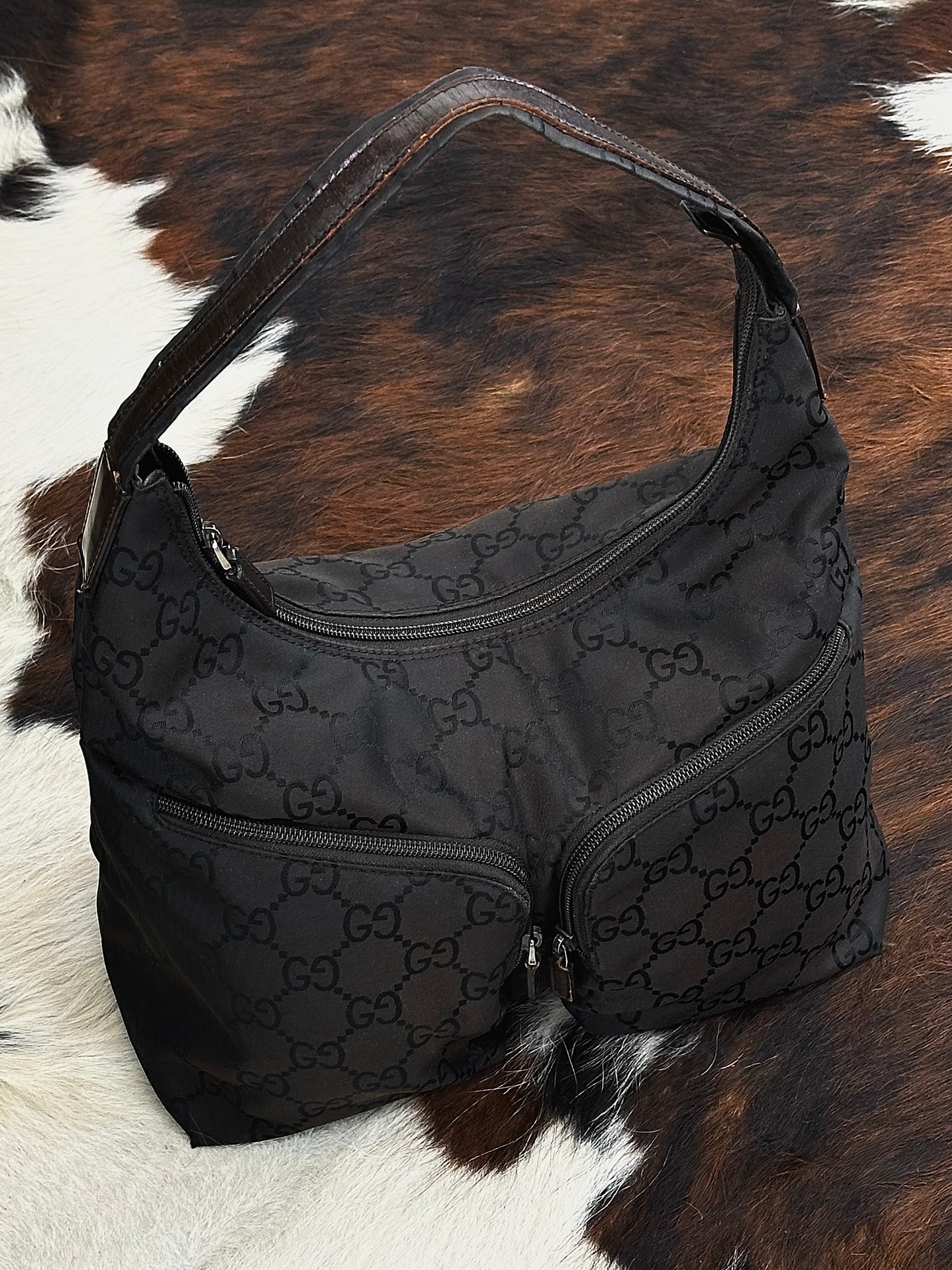 GUCCI - Vintage Monogram Nylon Hobo Bag – Marrone e nero