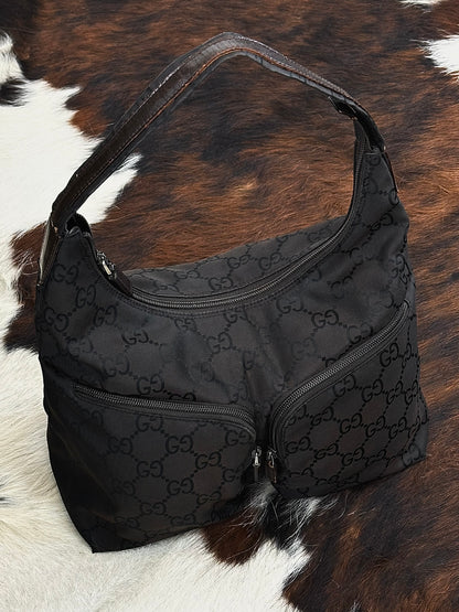 GUCCI - Vintage Monogram Nylon Hobo Bag – Marrone e nero