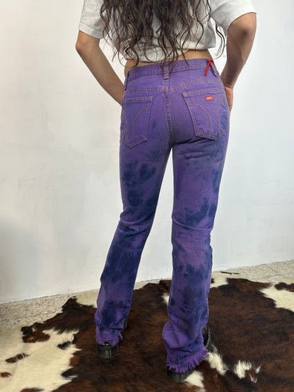 MISS SIXTY – Jeans Viola Tie-Dye Y2K con Stelle Glitter e Fondo Sfilacciato