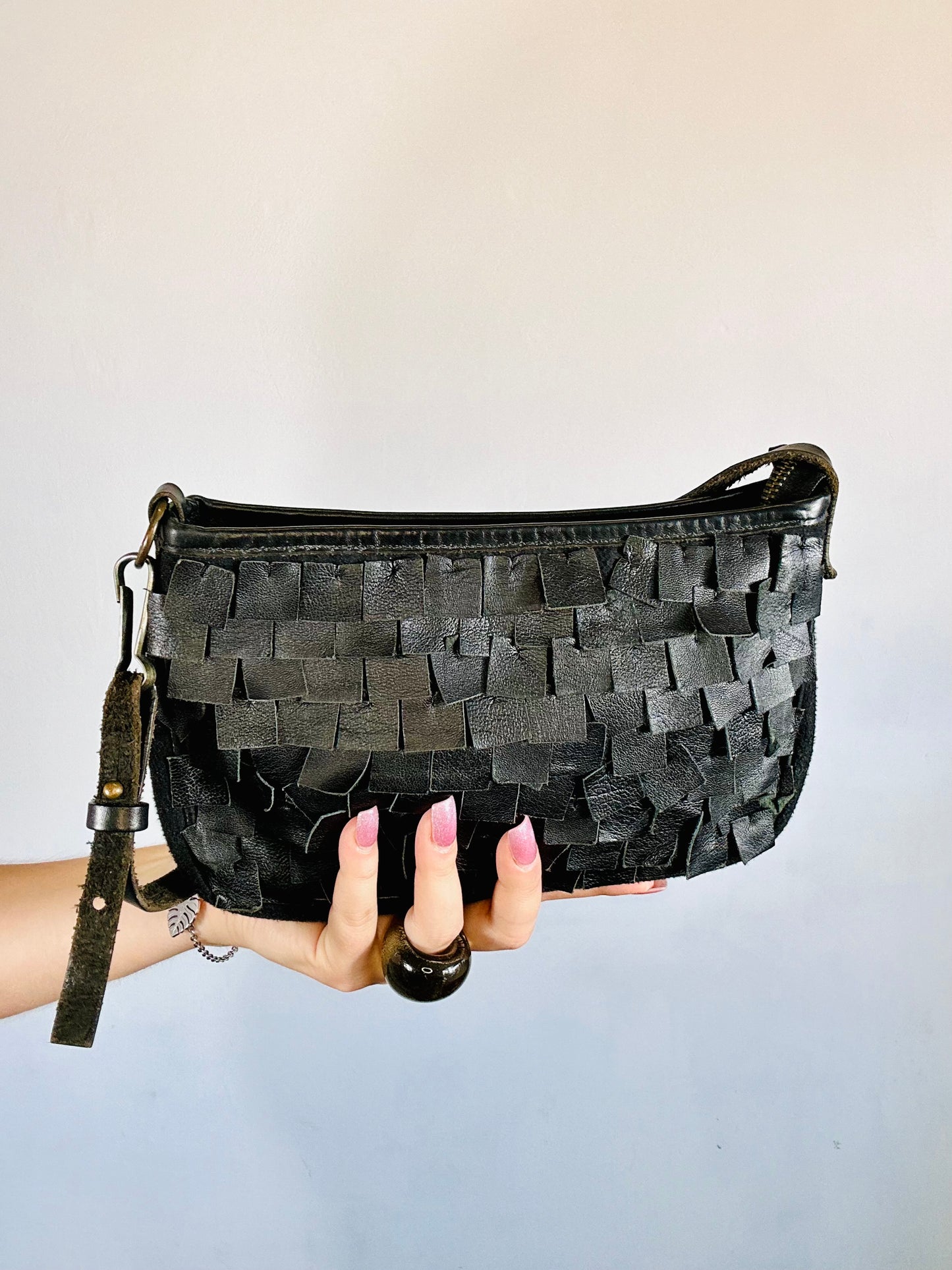 Borsa a spalla vera pelle nera