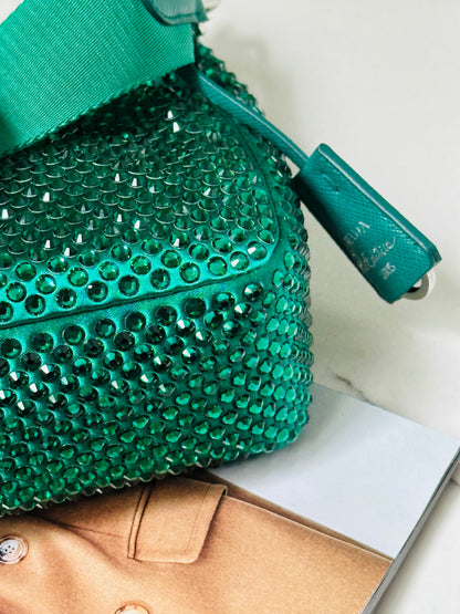 PRADA - Re-Edition 2005 Shoulder Bag – Satin Verde con Cristalli