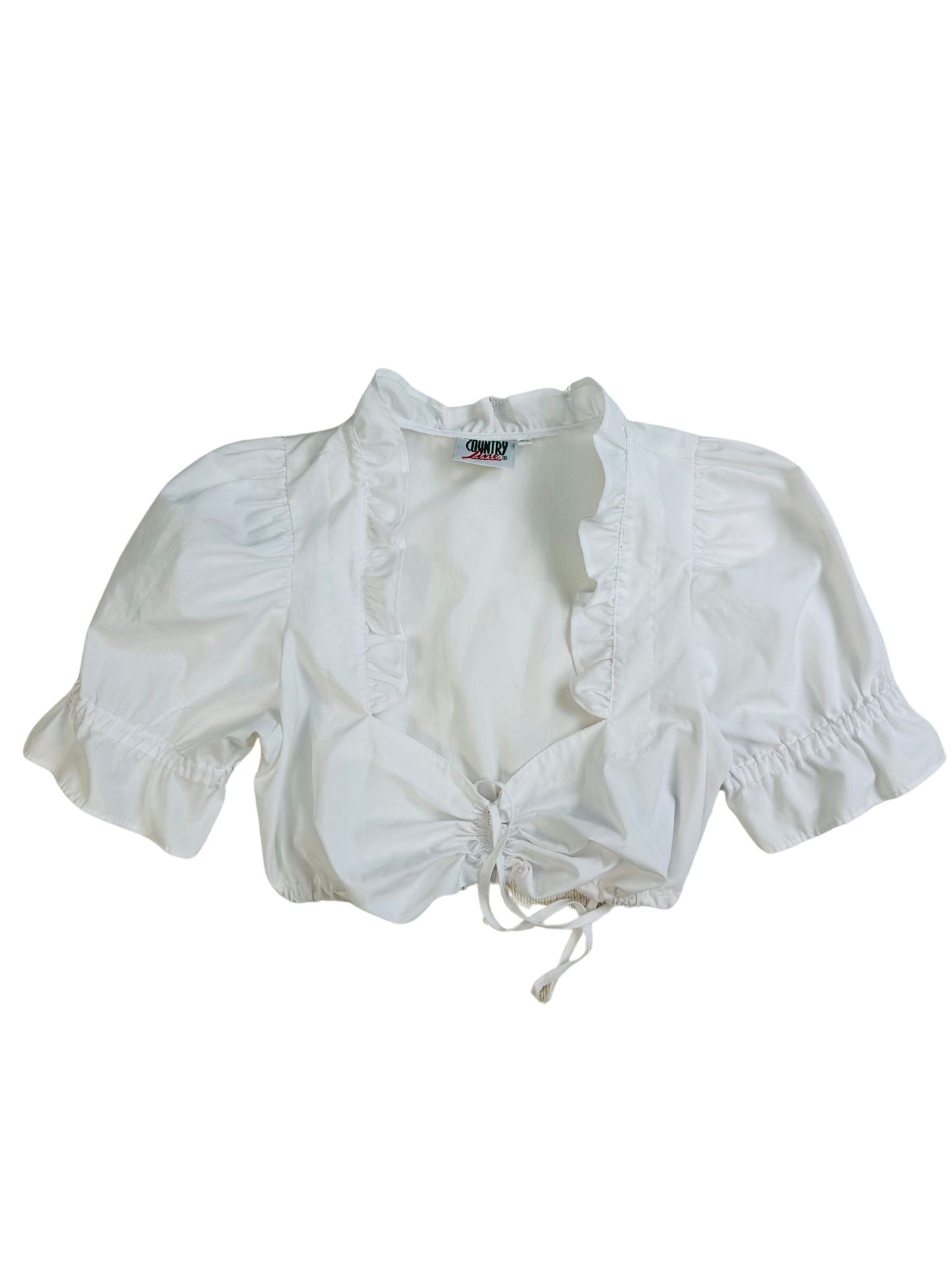 Crop Top Bianco con Maniche a Sbuffo e Coulisse