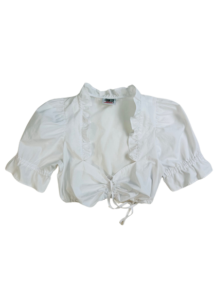 Crop Top Bianco con Maniche a Sbuffo e Coulisse