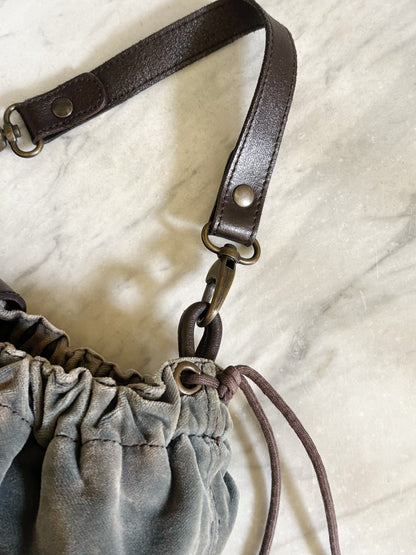 MAX&Co - Borsa a Spalla in Velluto Grigio\Verde con Dettagli Marroni