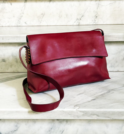 Vintage Burgundy Leather Shoulder Bag – Borsa a Spalla in Pelle Bordeaux Anni ’90