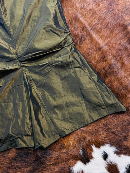 Gonna Vintage Midi Verde Oliva Cangiante con Arricciatura – Made in Italy