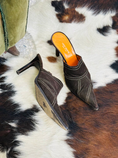 Mules vintage in velluto a coste marrone Very White – Made in Italy | Taglia 38