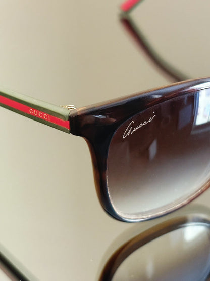 GUCCI - GG 3649/S – Occhiali da sole vintage marroni con Web verde e rosso