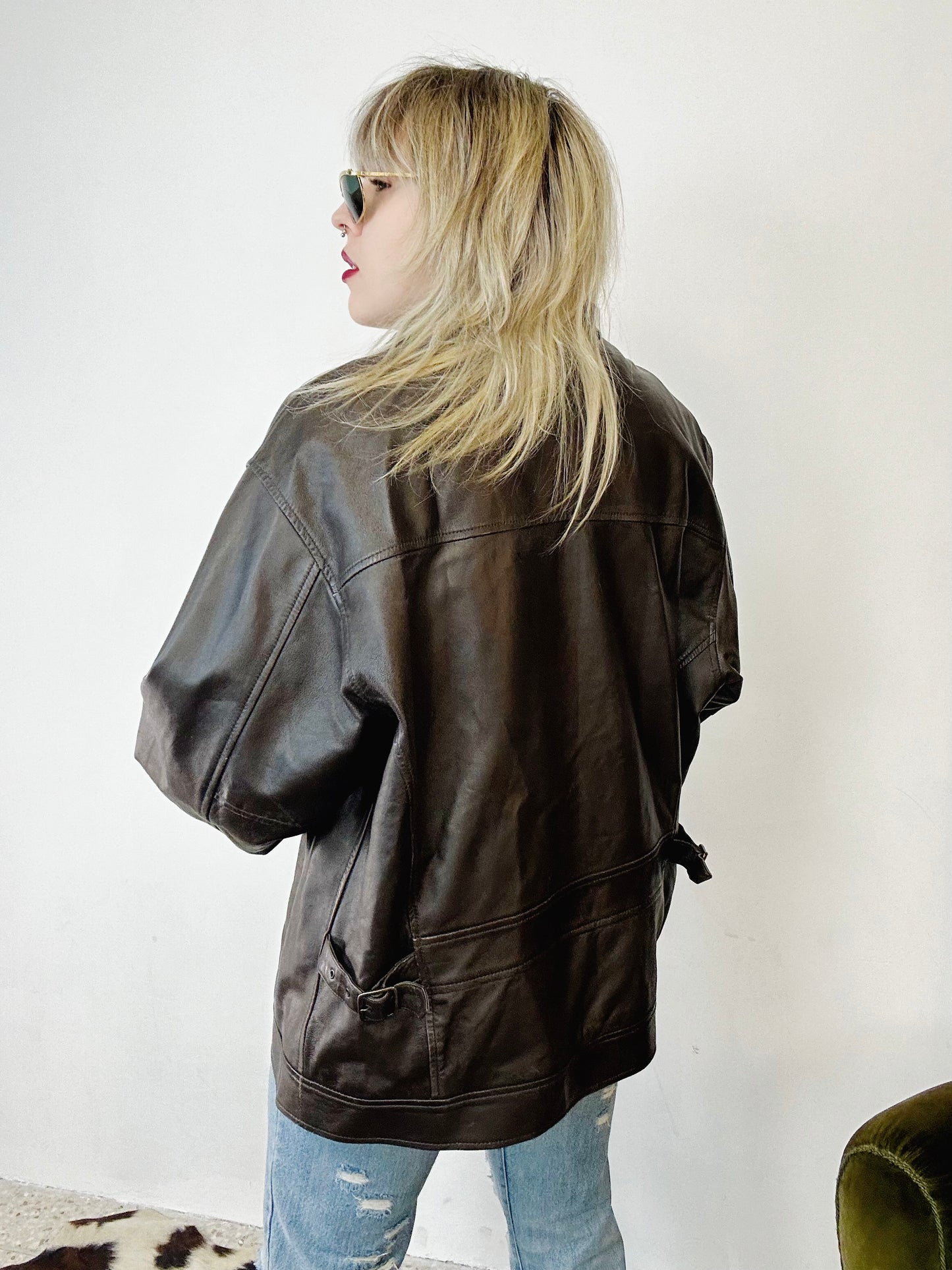 Giacca di pelle marrone Classic Fit