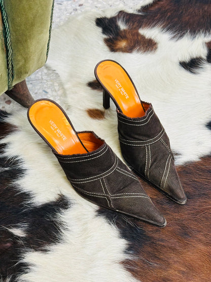 Mules vintage in velluto a coste marrone Very White – Made in Italy | Taglia 38
