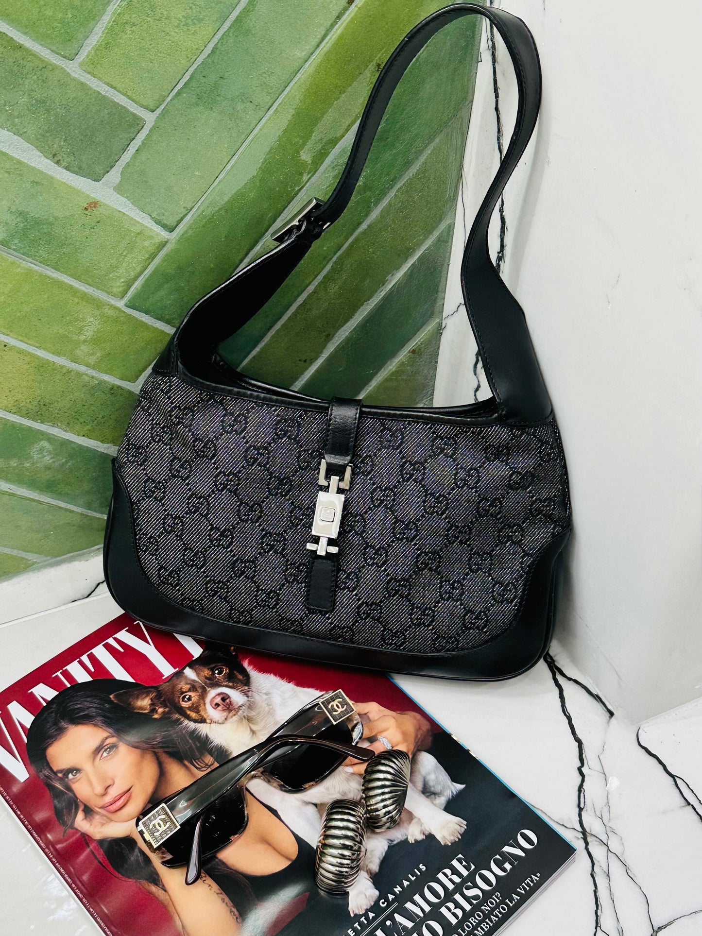 GUCCI - Jackie Mini Monogram GG Canvas Nero e Pelle Liscia