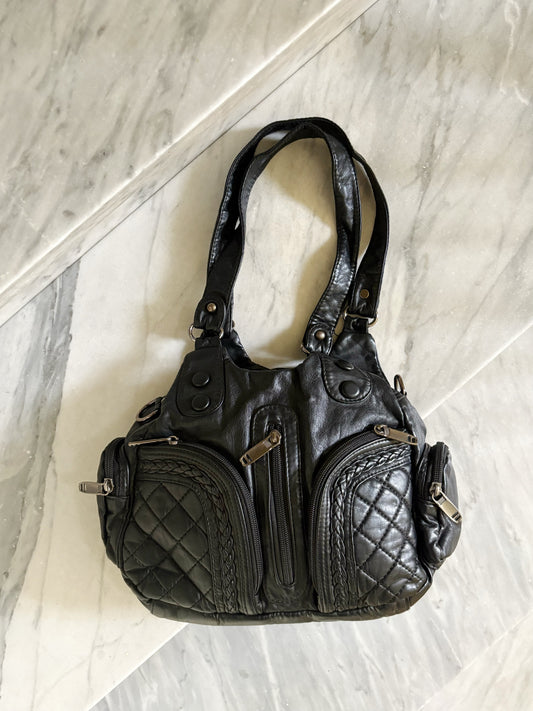 Borsa vintage nera Y2K multipocket trapuntata utility 2000s