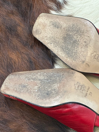 Scarpe Vintage – Slingback in Pelle Rossa con Punta in Pitone | Tg 38